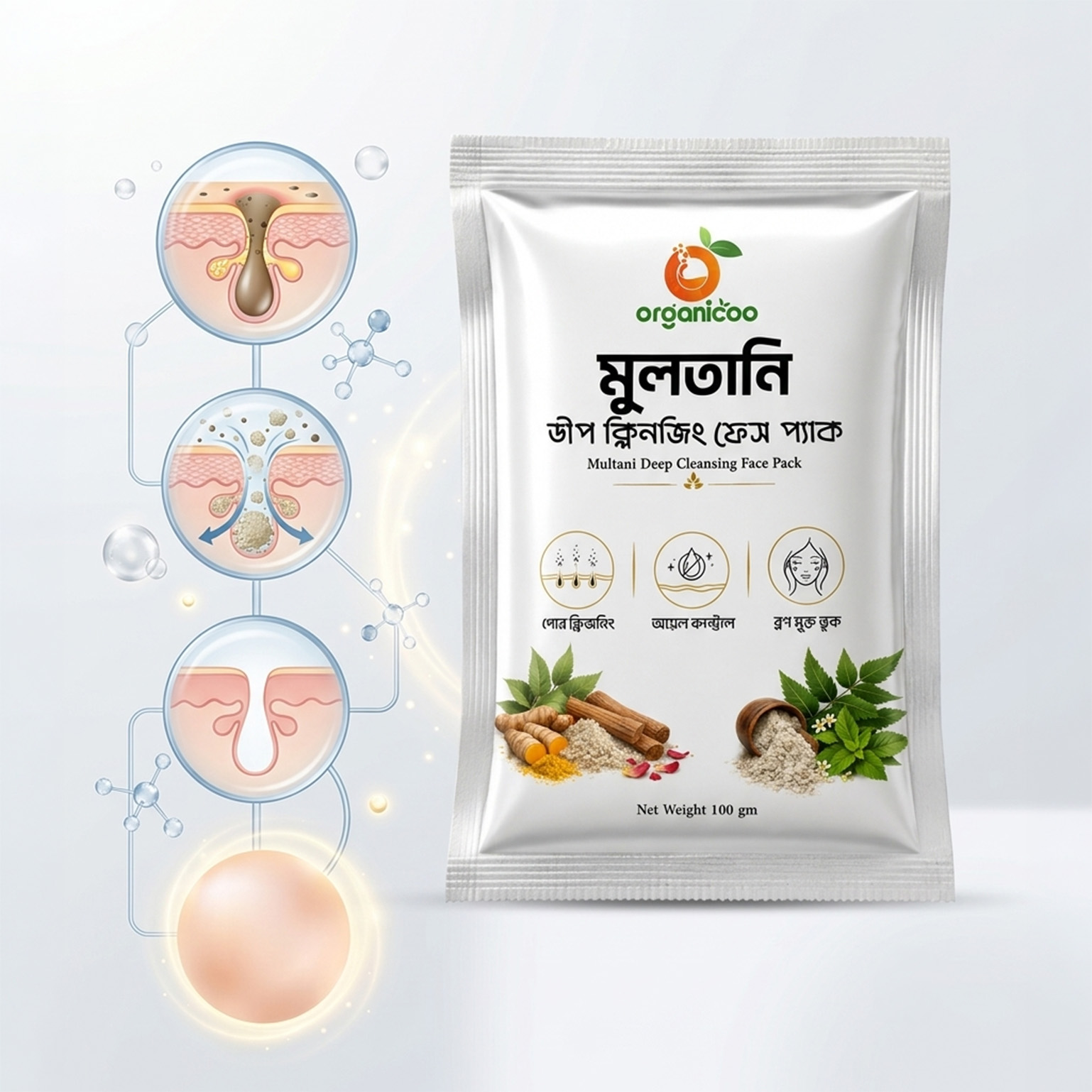 অর্গানিকো মুলতানি ডিপ ক্লিনজিং ফেস প্যাক